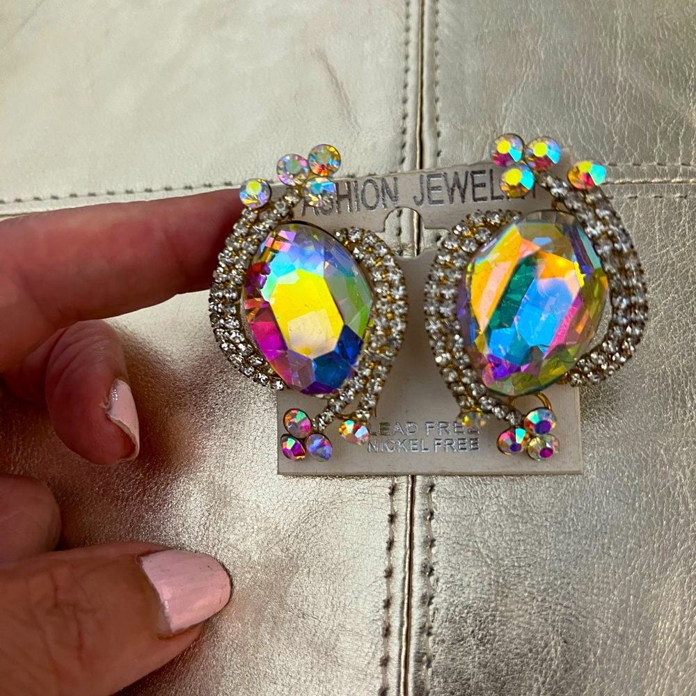 Rhinestone colors clip on earrings on sale